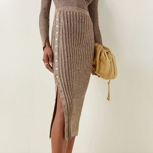 Jonathan Simkhai Ashton Rib Knit Button Detail Midi Skirt L